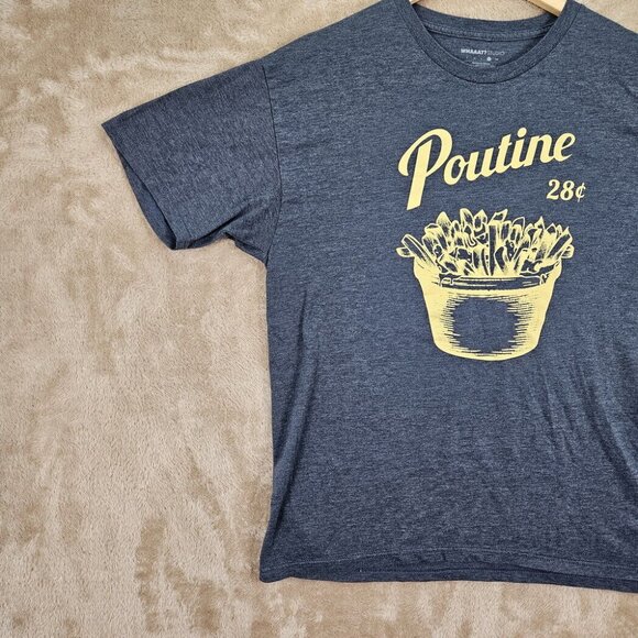 Poutine 28¢ Spell Out Graphic Print T-Shirt Mens Sz XL Blue Canada French Fries - Picture 7 of 10